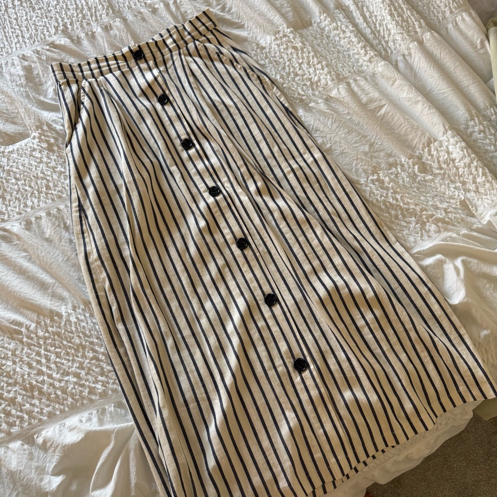 Striped Button-Down Midi Skirt